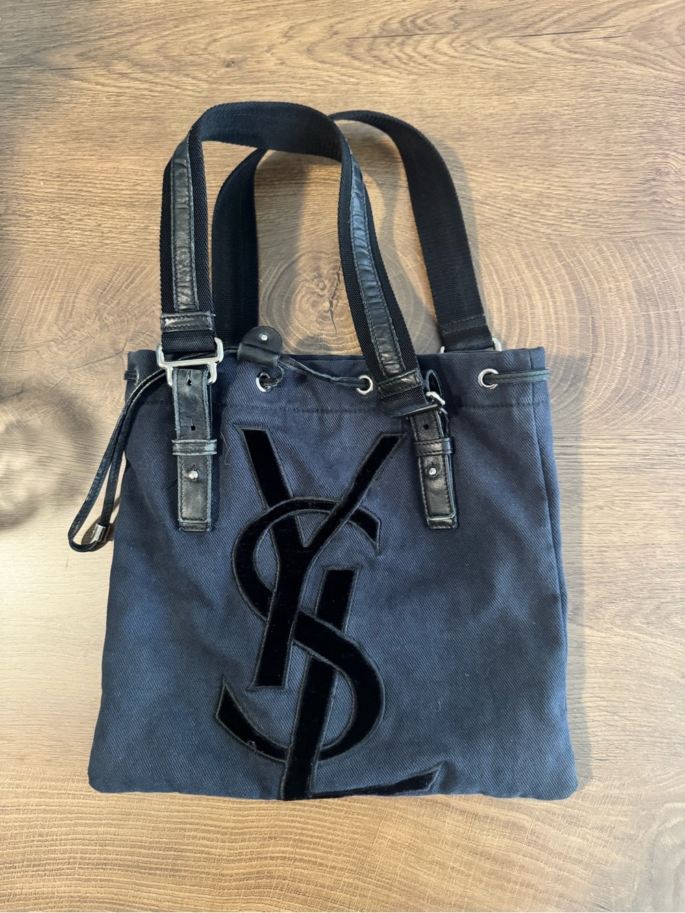 Yves Saint Laurent Black Canvas Tote with Velvet YSL Monogram